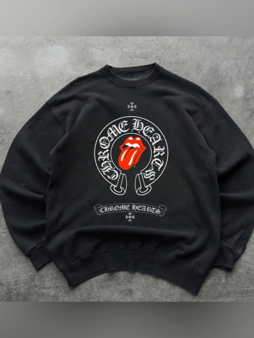 Gildan Black Crewneck Sweater with Red and White Graphic